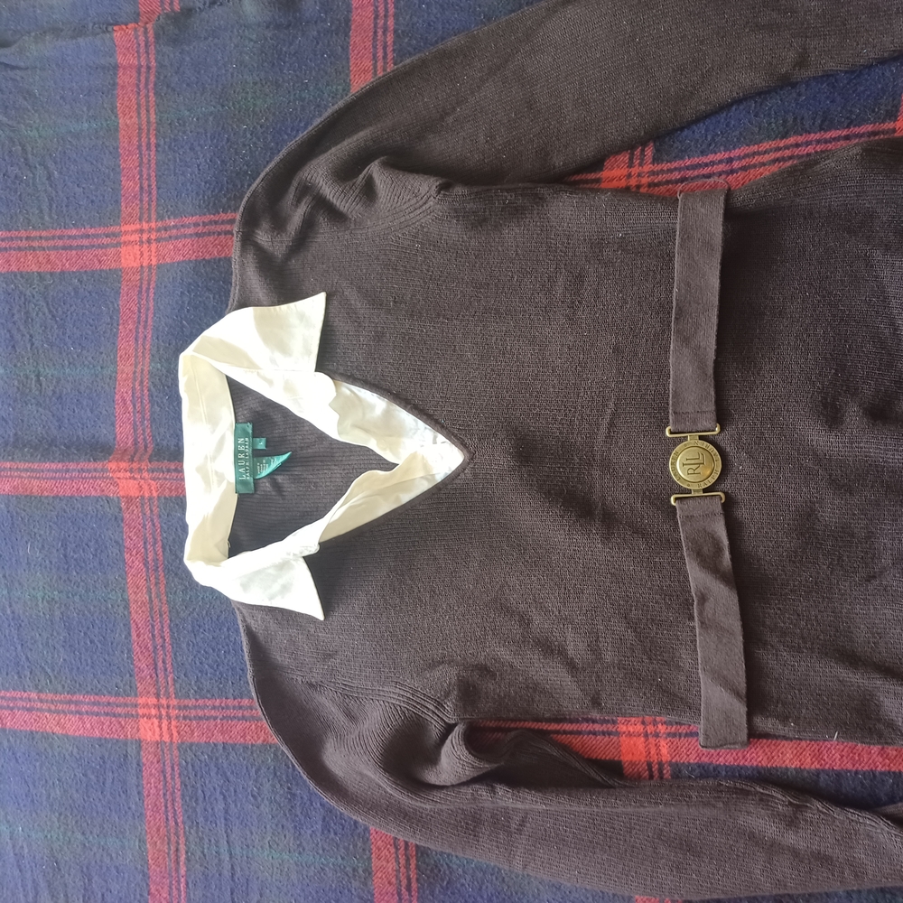 Ralph Lauren Brown Sweater with White Collar and Belt